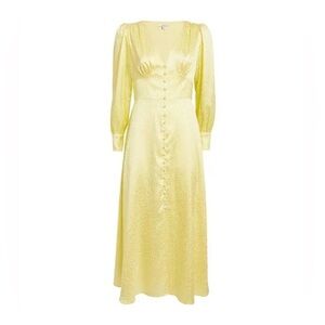 Olivia Rubin Dahlia Midi Dress Yellow Long Sleeve Button